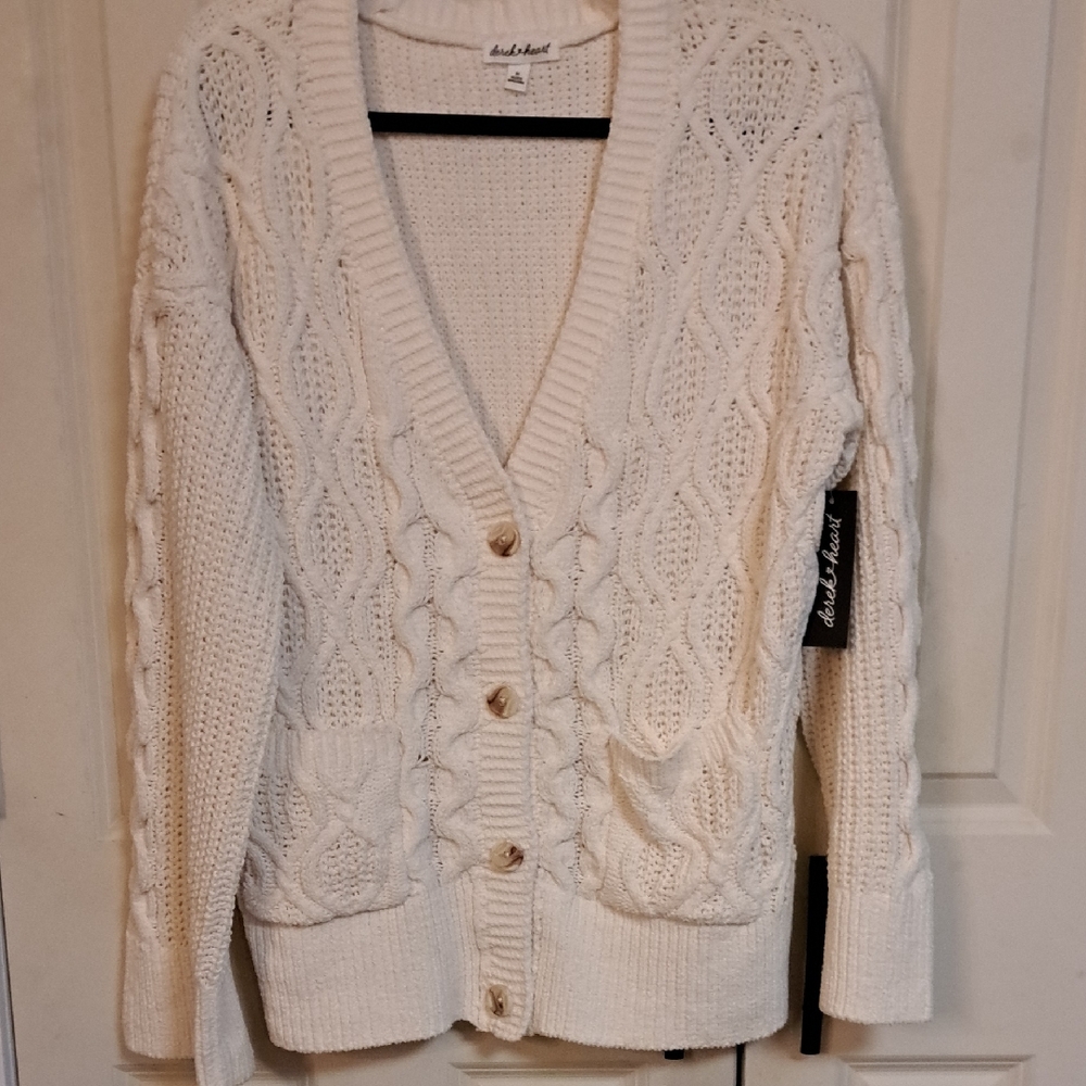 NWT Derek Heart Cream Cable Knit Cardigan